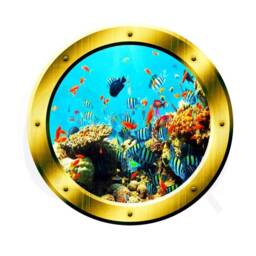 Underwater 3D Porthole Side Vinyl Coral Reef Fish Decal Family Wall Art Window Gold Portal Home Decor Gp19 - thumbnail 2