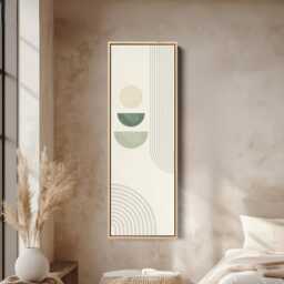 Geometric Shape Art Tall Vertical Wall Art Narrow Canvas Minimal Circle Design For Living Room Entryway Decor - thumbnail 1