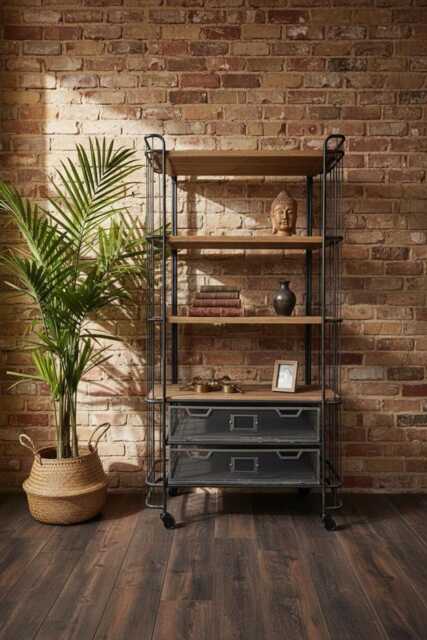 Tall Display Shelving Unit 162cm - Industrial Baker's Rack 4 Tier Metal & Wood Trolley Storage Cart -Rustic Kitchen Organiser On Wheels - image 1