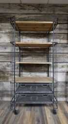 Tall Display Shelving Unit 162cm - Industrial Baker's Rack 4 Tier Metal & Wood Trolley Storage Cart -Rustic Kitchen Organiser On Wheels - thumbnail 2