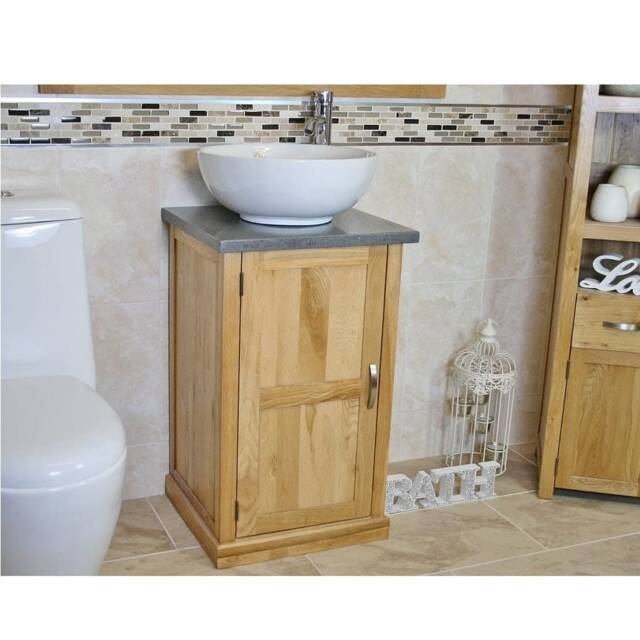 Cloakroom Bathroom Vanity Unit Oak Cabinet Grey Quartz White Ceramic Basin 309Gqcbc - image 1