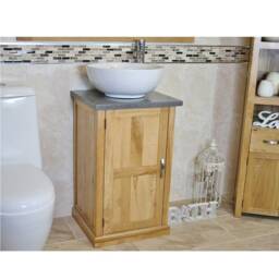 Cloakroom Bathroom Vanity Unit Oak Cabinet Grey Quartz White Ceramic Basin 309Gqcbc