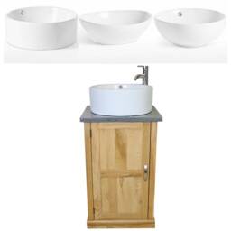 Cloakroom Bathroom Vanity Unit Oak Cabinet Grey Quartz White Ceramic Basin 309Gqcbc - thumbnail 2