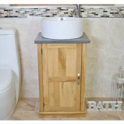 Cloakroom Bathroom Vanity Unit Oak Cabinet Grey Quartz White Ceramic Basin 309Gqcbc - thumbnail 3