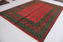 7x10 Large Afghan Rug, Turkmen Handmade Wool Traditional Tribal Area Oriental Red High Pile Soft Bedroom Rug 200x300 cm - thumbnail 1