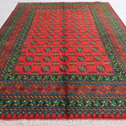 7x10 Large Afghan Rug, Turkmen Handmade Wool Traditional Tribal Area Oriental Red High Pile Soft Bedroom Rug 200x300 cm - thumbnail 2
