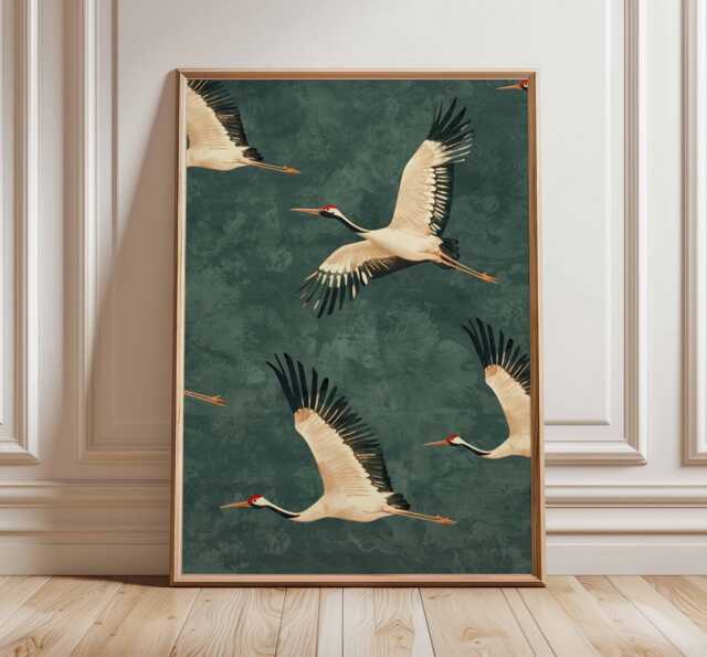 Red Crowned Crane Wall Art, Japanese Bird Print, Elegant Nature Decor, Asian Inspired Art Poster, Flying Artwork, Unframed Print - image 1