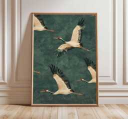 Red Crowned Crane Wall Art, Japanese Bird Print, Elegant Nature Decor, Asian Inspired Art Poster, Flying Artwork, Unframed Print - thumbnail 1