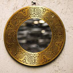 Premium Brass Mirror Islamic Art Hand Forged & Etched Antique, Oriental Geometry Patterns Wall Mirror, Works - thumbnail 4