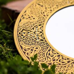 Premium Brass Mirror Islamic Art Hand Forged & Etched Antique, Oriental Geometry Patterns Wall Mirror, Works - thumbnail 2