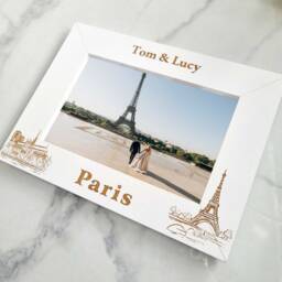 Paris Skyline Personalised Wooden Photo Frame City Break Memories Keepsake Gift Size 6 X 4 Or 7 5 - thumbnail 2