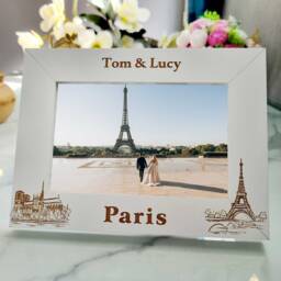 Paris Skyline Personalised Wooden Photo Frame City Break Memories Keepsake Gift Size 6 X 4 Or 7 5 - thumbnail 1