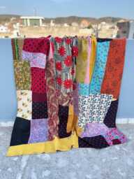 Handmade Cotton Kantha Quilt Reversible Block Print Patchwork Rustic Boho Blanket - thumbnail 1