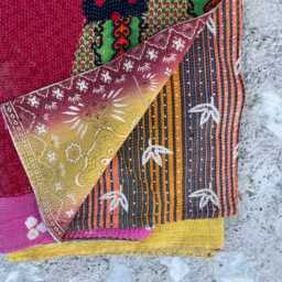 Handmade Cotton Kantha Quilt Reversible Block Print Patchwork Rustic Boho Blanket - thumbnail 4