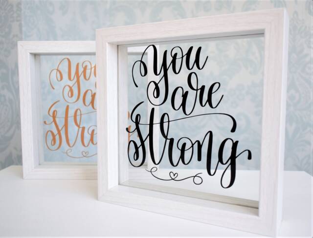 You Are Strong Motivational Quote Frame. Inspirational Strength Sign Plaque. Birthday Christmas Gift Ornament. Personalised Rose Gold White - image 1