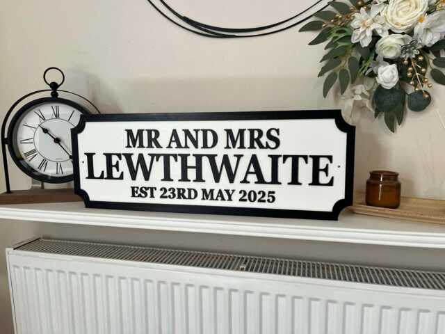 Mr & Mrs - & Surname With Est Date Street Sign 3D Look Personalised Wall Mount Wedding Gift Home Decor Mdf - image 1
