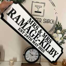 Mr & Mrs - & Surname With Est Date Street Sign 3D Look Personalised Wall Mount Wedding Gift Home Decor Mdf - thumbnail 3