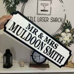 Mr & Mrs - & Surname With Est Date Street Sign 3D Look Personalised Wall Mount Wedding Gift Home Decor Mdf - thumbnail 2