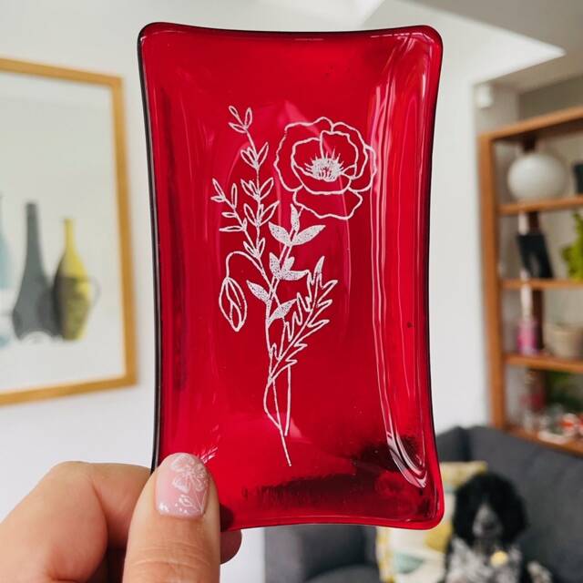 Poppy Fused Glass Dish August Birth Flower - image 1