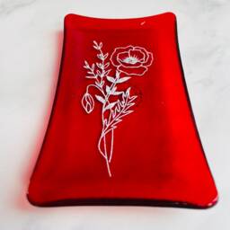 Poppy Fused Glass Dish August Birth Flower - thumbnail 3