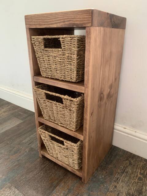 Handmade Rustic Wood Storage Cabinet With Seagrass Baskets - image 1