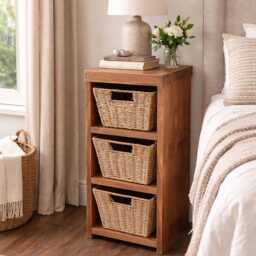 Handmade Rustic Wood Storage Cabinet With Seagrass Baskets - thumbnail 3