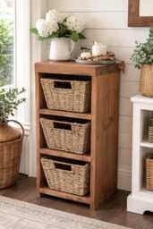 Handmade Rustic Wood Storage Cabinet With Seagrass Baskets - thumbnail 1