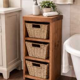 Handmade Rustic Wood Storage Cabinet With Seagrass Baskets - thumbnail 2