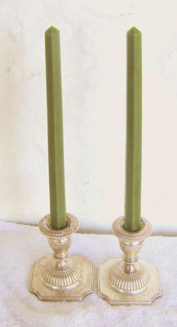 Pair Beeswax Hexagonal Bayberry Green Colored Taper Candles Hand Crafted By The Beekeeper - image 1
