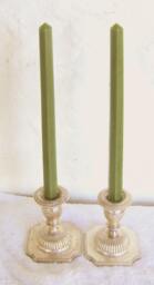 Pair Beeswax Hexagonal Bayberry Green Colored Taper Candles Hand Crafted By The Beekeeper