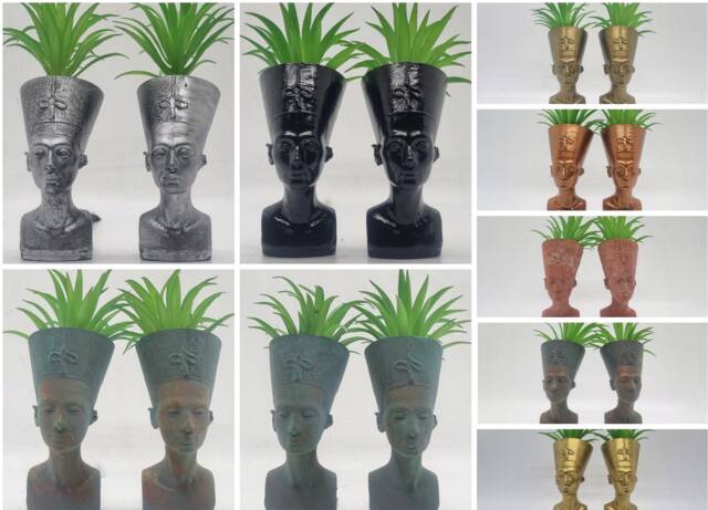 Pair Of Mini Queen Nefertiti Planters, 3D Printed Egyptian Decor, African Queen Plant Pots, Ancient Egypt Gift Idea, Resin African Woman Bust - image 1