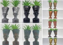 Pair Of Mini Queen Nefertiti Planters, 3D Printed Egyptian Decor, African Queen Plant Pots, Ancient Egypt Gift Idea, Resin African Woman Bust - thumbnail 1