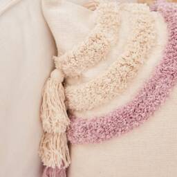 Pink Tufted Cotton Throw Pillow Boho Tassel Cushion - 45x45cm - thumbnail 4