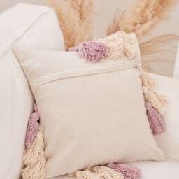Pink Tufted Cotton Throw Pillow Boho Tassel Cushion - 45x45cm - thumbnail 2