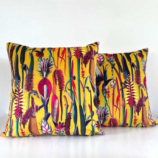 Handmade Mustard Botanical Velvet Cushion Luxury Home Decor - image 1