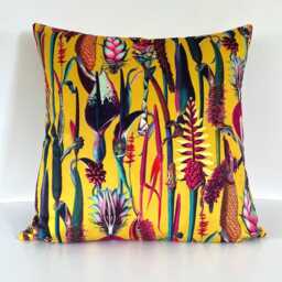 Handmade Mustard Botanical Velvet Cushion Luxury Home Decor - thumbnail 2