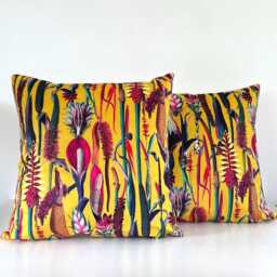 Handmade Mustard Botanical Velvet Cushion Luxury Home Decor - thumbnail 1