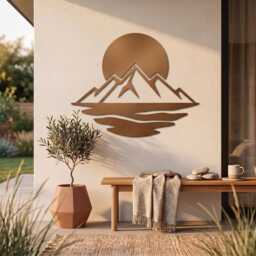 Sunrise & Ocean Metal Wall Art, Beach House Coastal Sunset Patio Decor, Sun Wave Boho Silhouette, Home Art - thumbnail 1