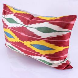 Ikat Silk Velvet Pillow 16x24 - Handmade Boho Cushion Cover Turkish Home Decor Accent - thumbnail 3
