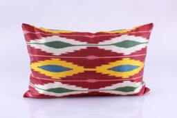 Ikat Silk Velvet Pillow 16x24 - Handmade Boho Cushion Cover Turkish Home Decor Accent