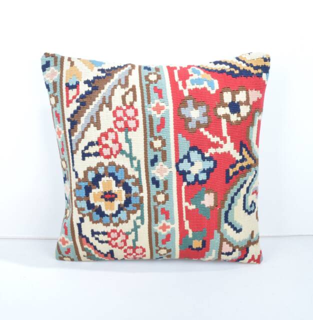 Handmade Kilim Pillow Cover, Wool Throw Pillow, Anatolian Design - 16x16 - image 1