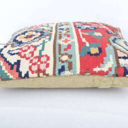 Handmade Kilim Pillow Cover, Wool Throw Pillow, Anatolian Design - 16x16 - thumbnail 4
