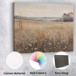 Neutral Meadow Wildflower Landscape Canvas Wall Art Print Decor Picture Ready To Hang - thumbnail 2