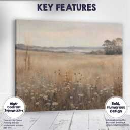 Neutral Meadow Wildflower Landscape Canvas Wall Art Print Decor Picture Ready To Hang - thumbnail 1