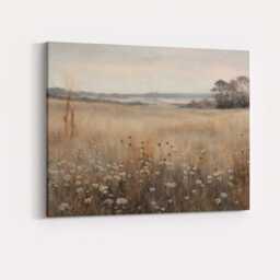 Neutral Meadow Wildflower Landscape Canvas Wall Art Print Decor Picture Ready To Hang - thumbnail 4