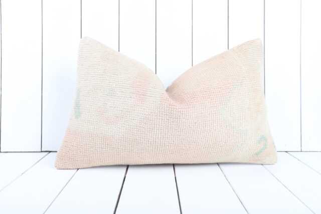 Vintage Kilim Lumbar Pillow Cover 12x20 Wool Cushion - image 1