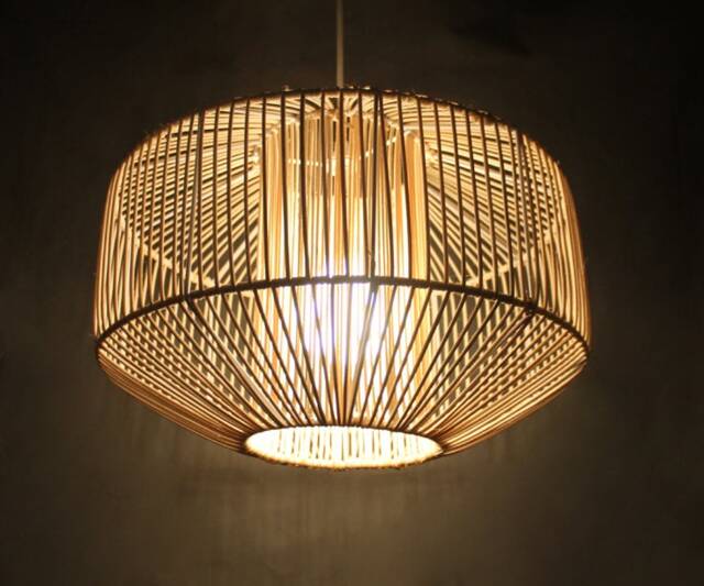 "Handwoven Rattan Pendant Light, Rustic Lighting Fixture, Lampshade Width 14.5"" X Height 10" - image 1