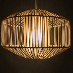 "Handwoven Rattan Pendant Light, Rustic Lighting Fixture, Lampshade Width 14.5"" X Height 10" - thumbnail 2