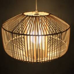 "Handwoven Rattan Pendant Light, Rustic Lighting Fixture, Lampshade Width 14.5"" X Height 10" - thumbnail 3