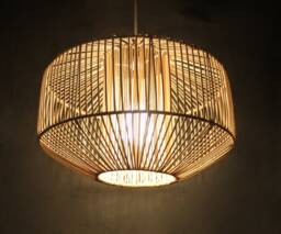 "Handwoven Rattan Pendant Light, Rustic Lighting Fixture, Lampshade Width 14.5"" X Height 10"